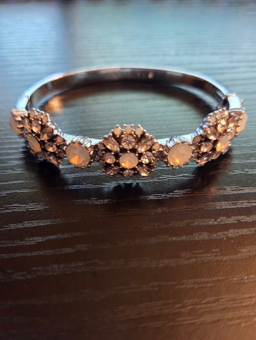 MARCHESA Silver Tone Crystal Cluster Bangle Hinge Bracelet Statement Jewelry